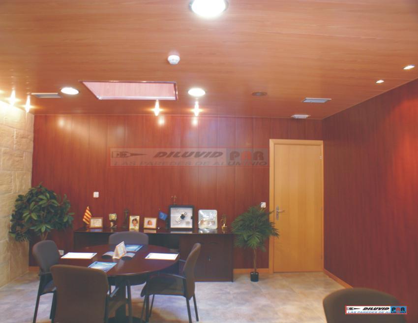 Techo y pared-de-aluminio, Oficina madera cerezo